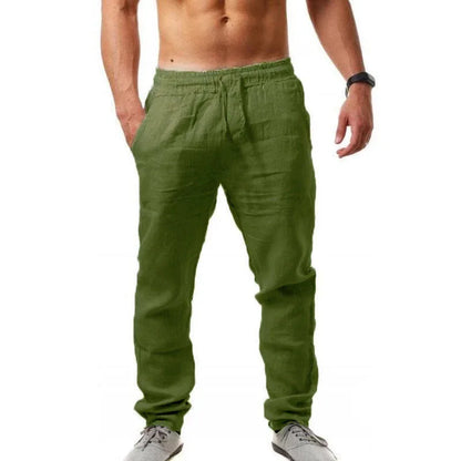 Autumn  Winter New 9 Colors Men's Solid Color Cotton Linen Pants Autumn Streetwear Fashion Casual Solid Color Loose Trousers