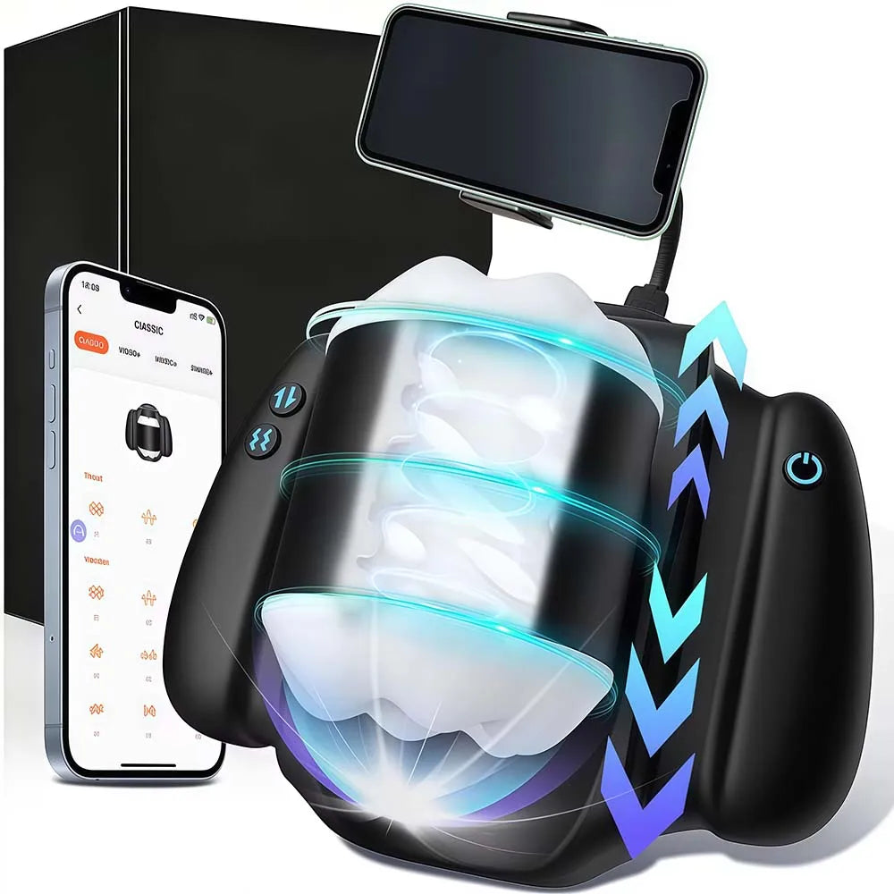Automatic Male Masturbation Cup Telescopic Vibrating Pocket Pussy with Holder Penis Trainer Sex Machine Adult Sex Toys for Men