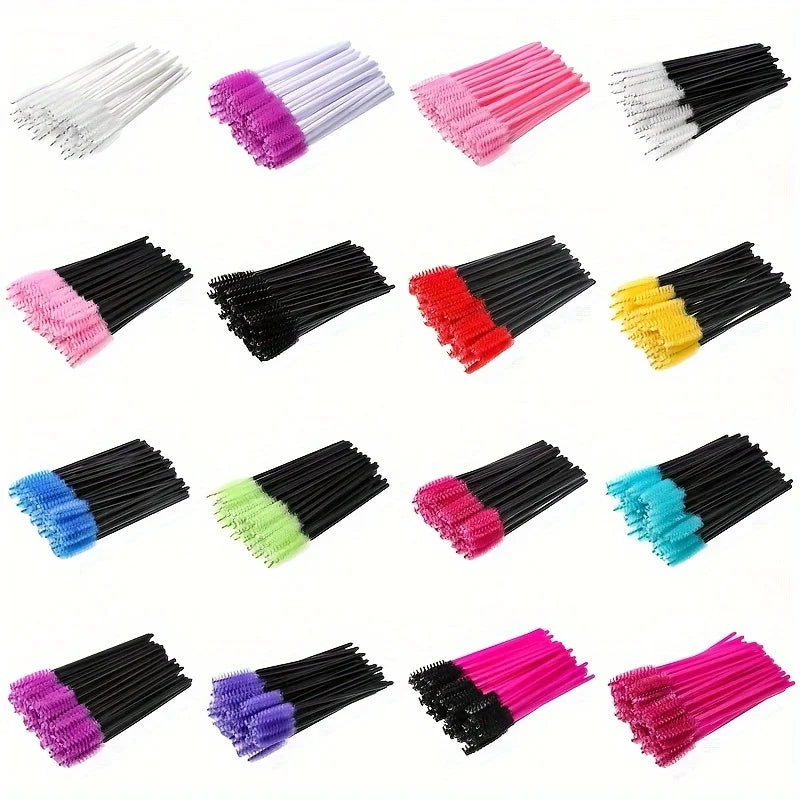 50pcs disposable eyelash brush, grafting eyelash, portable eyelash curler, eyelash comb, colored brush, eyelash full makeup brus