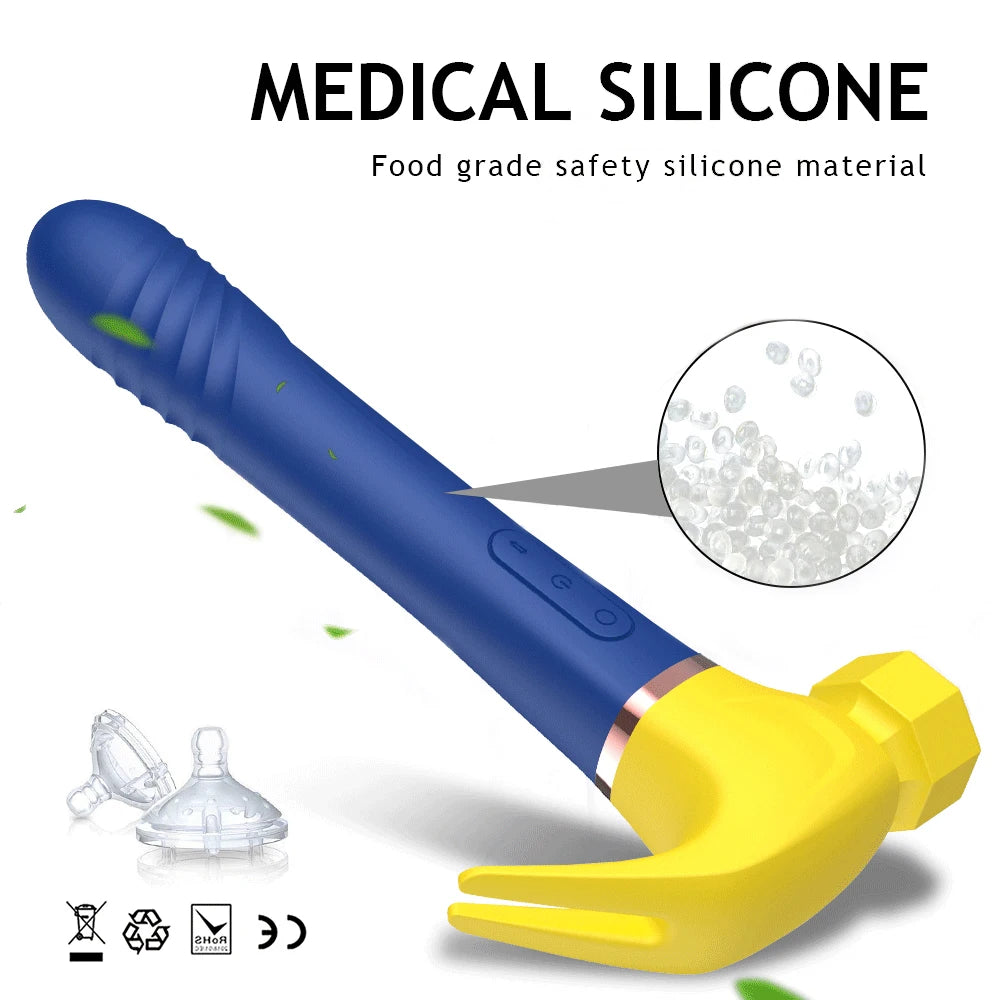 Women G Spot Vibrator 4 In 1 Magic Wand 7-Frequency Sucking Hammer Shape Rechargeable Sucker Vibration Sex Toy For Couple Adults