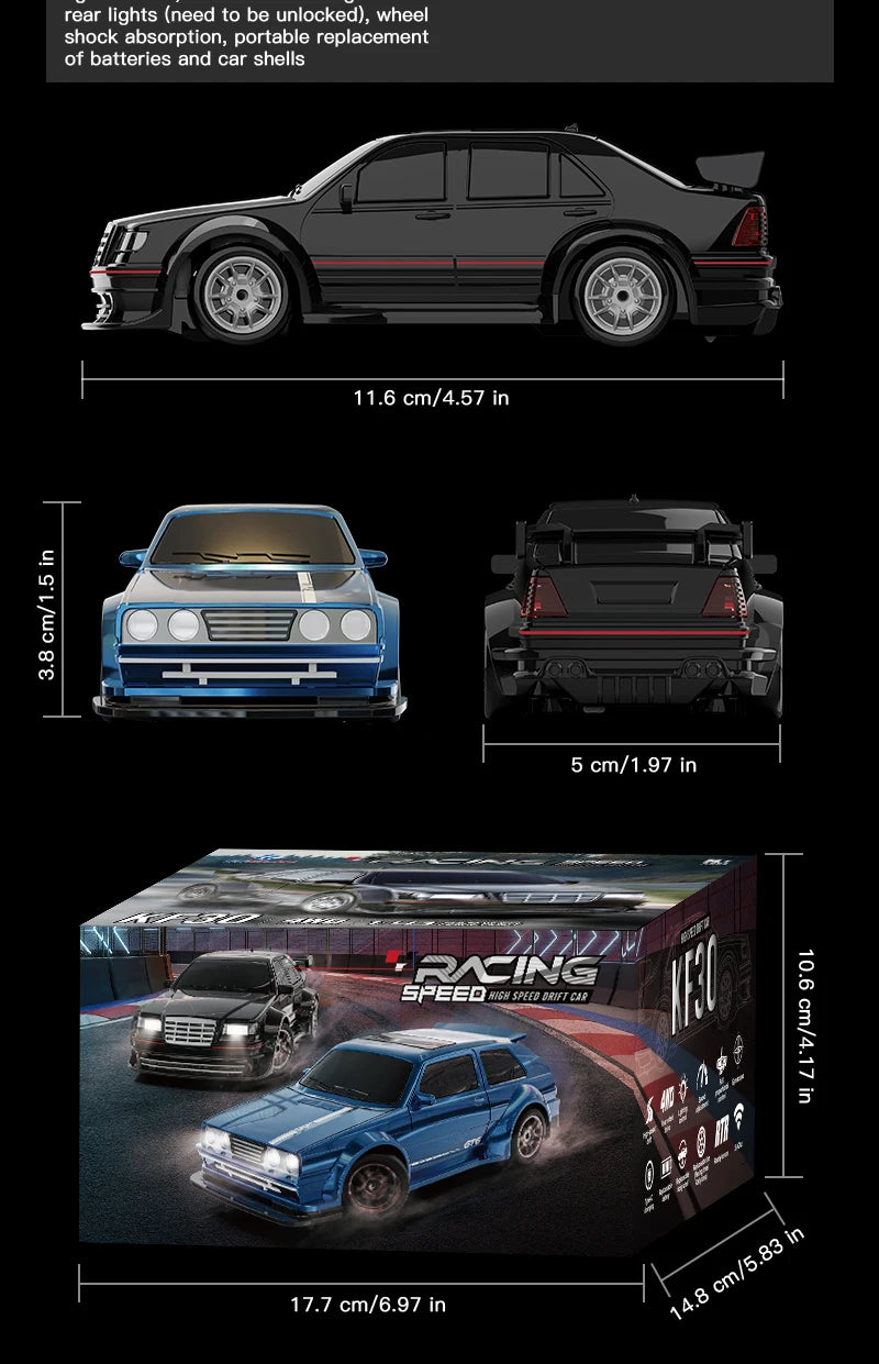 ZWN KF30 1:43 4WD Drift Racing RC Car With Gyroscope Speed Real Lighting and Damping High Speed Remote Control Cars For Kids Toy
