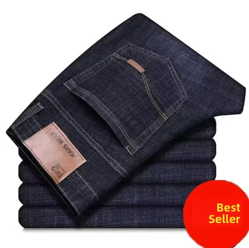 Slim Fit Casual Straight Leg Jeans Men's Lightweight Stretchy Loose Fit Classic Style Youthful Fashion Spring Summer