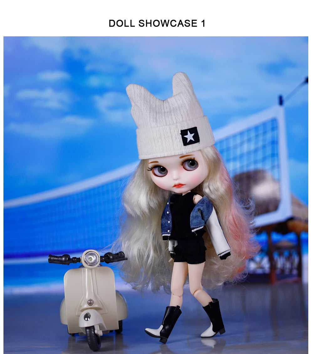 ICY DBS Blyth Doll Pleated Skirt Leather Jacket Hat Set Anime Girl jiontBody 1/6 BJD