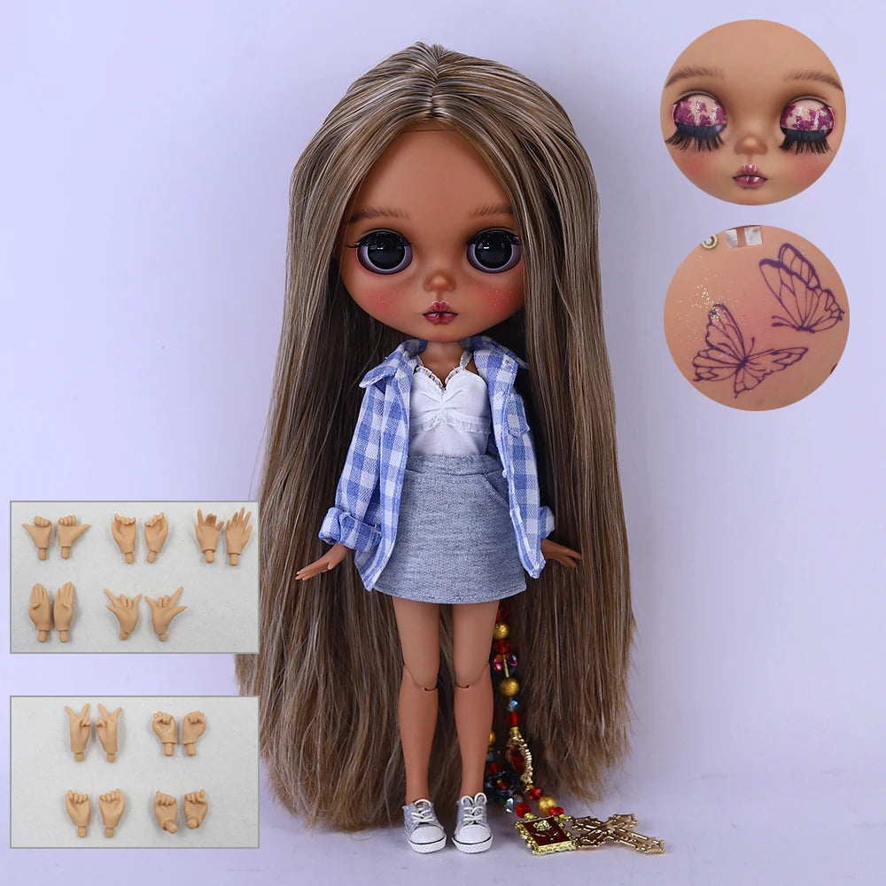 ICY DBS Bryce 1/6 Hand-Painted Doll Set Doll with Black skin, Long Lashes, and Sunspots SD Version