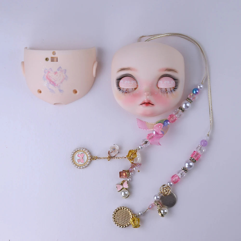 Blyth 1/6 doll hand drawn makeup face shell Blank Makeup DIY frosted face handmade