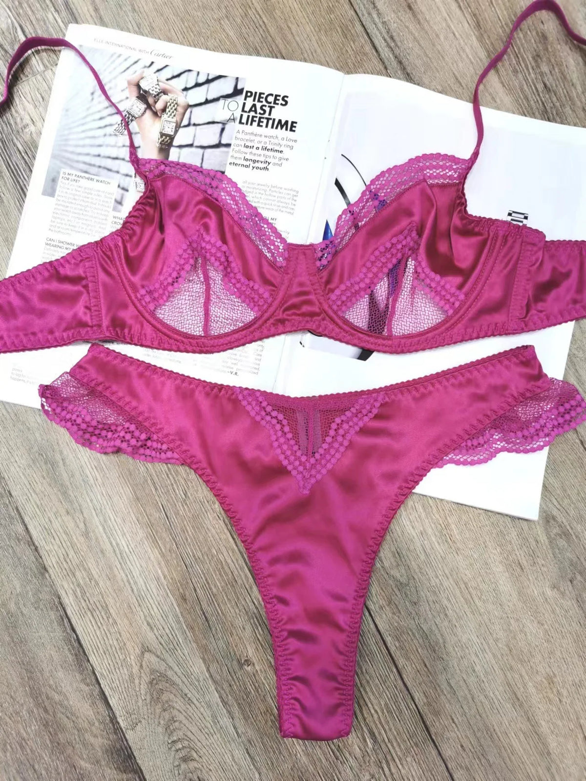 Women's Satin Lace Support Bra Set