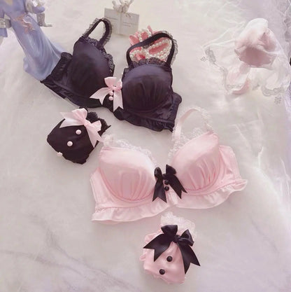 Women's Bow Color-Block Wireless Bra Set