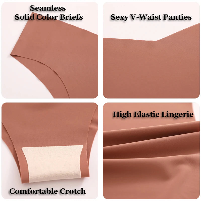 FINETOO 4pcs Seamless Ultra-thin Underwear Women's Panties Sexy V-Waist Breathable Briefs Female Silk Stretch Invisible Lingerie