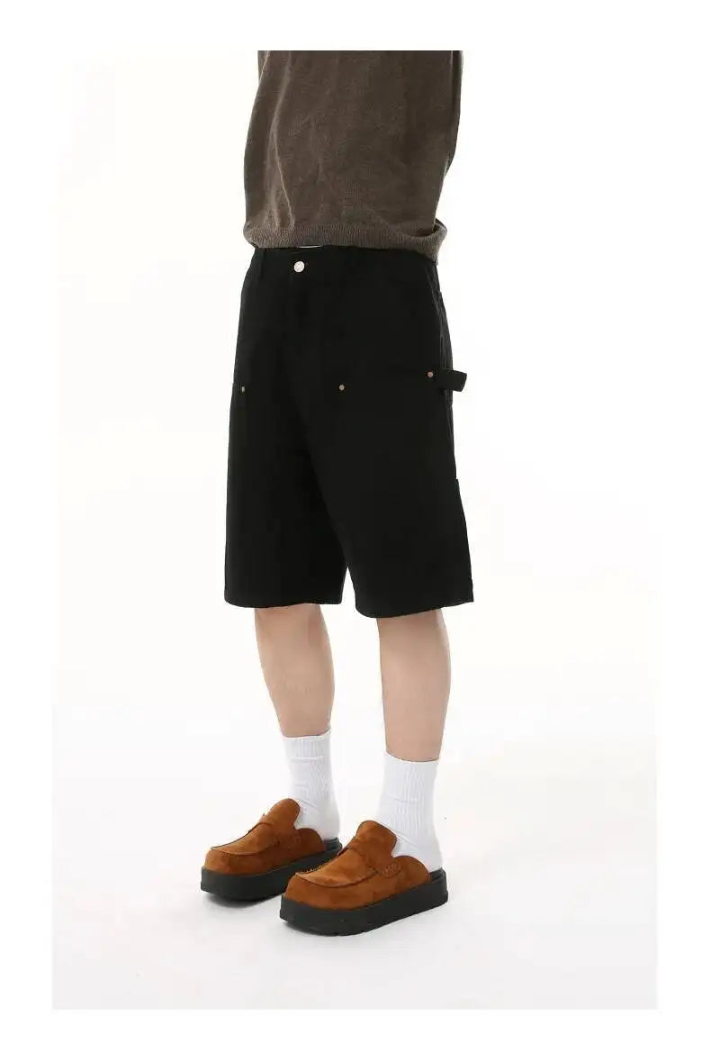 IEFB Men's Wear Knee Length Denim Shorts Summer New Multi Pocket Loose Jeans Solid Color Japanese Style Male Overalls 9C6027