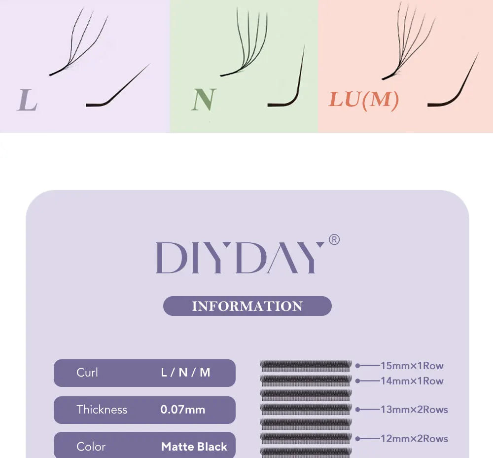 DIYDAY L / LU(M) / N 3D 4D 5D W Shape Eyelash Extension W Style Faux Mink Eyelashes Premade Volume Fan Lashes Supplies