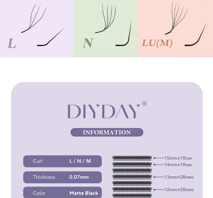 DIYDAY L / LU(M) / N 3D 4D 5D W Shape Eyelash Extension W Style Faux Mink Eyelashes Premade Volume Fan Lashes Supplies