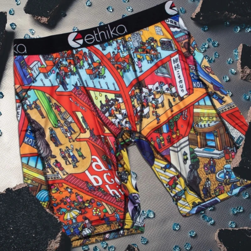 ETHIKA 1Pcs Men Underwear Boxers Breathable Mesh Crotch Man Underpants Plus Size Mens Panties L-3XL Printed Men's Boxers Briefs