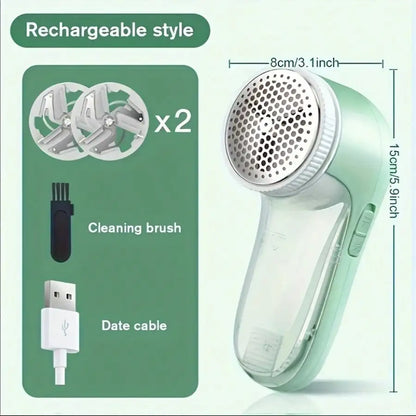 Green Fabric Shaver, Lint Remover For Clothes, Effectively And Quickly Remove Pills, Sweater Shaver With Stainless Steel 3-Leaf Blades And Lock Protection.( Two Blades&One Brush