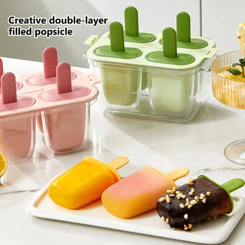 1Pc Easy-Release Popsicle Maker Leak-Proof Lid, Freezer Safe for Juice & Fruit, Makes 4 Homemade Popsicles, Popsicle Molds
