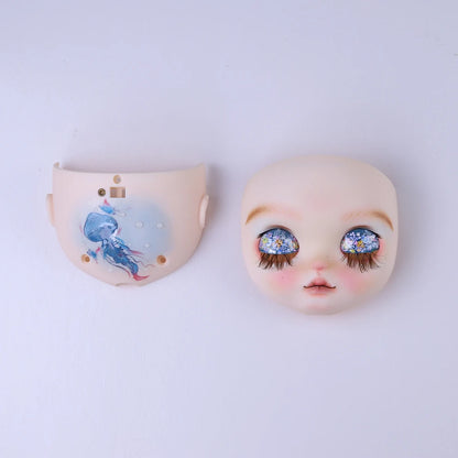 Blyth 1/6 doll hand drawn makeup face shell Blank Makeup DIY frosted face handmade