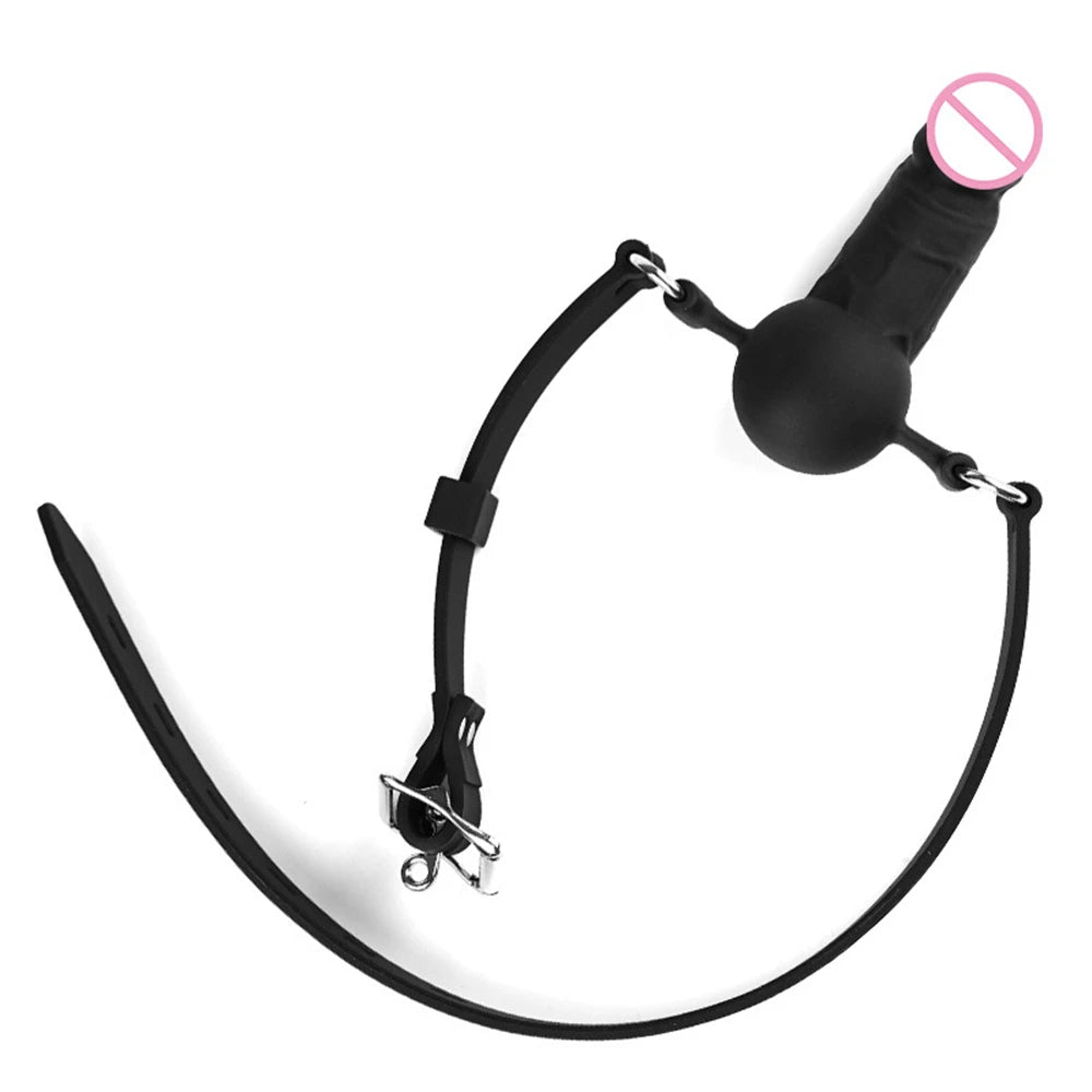 Dildo Reversible Ball or Cock in Mouth Gag, Silicone Deepthroat BDSM Gags,Slave Bondage,Restraints,Sex Toys Couples