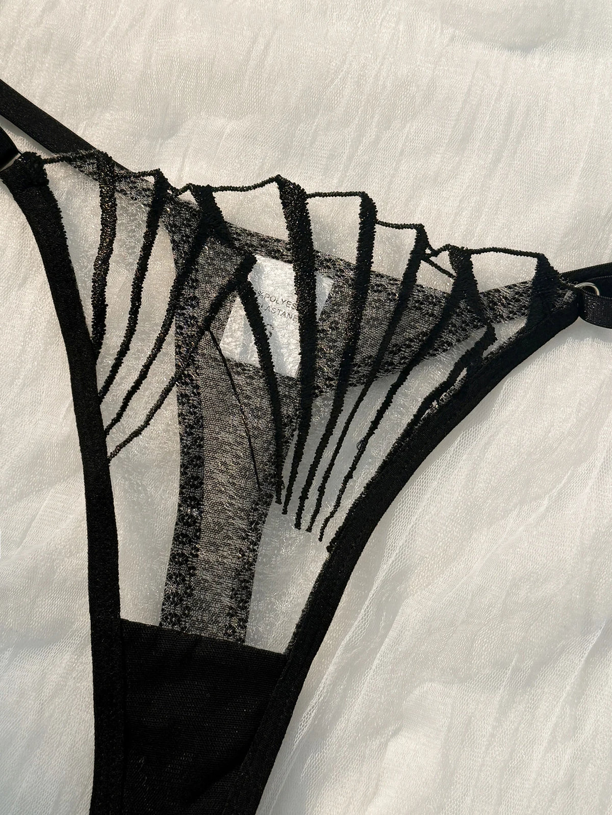 Black Scallop Embroidered Underwire Bra & Thong Set