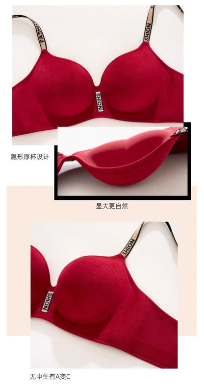 New Red Smooth Push Up Bra for Small Chest, Thickened Seamless Lift, Wireless T-Shirt Bra for A/B Cup