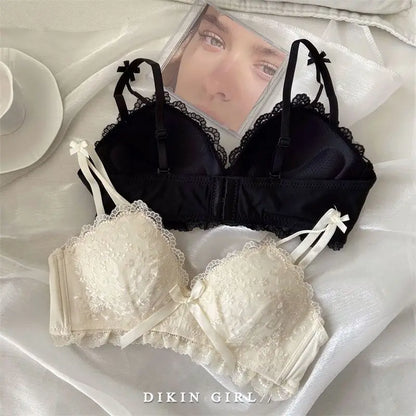 Women's Embroidered Lace Wireless Bra Set