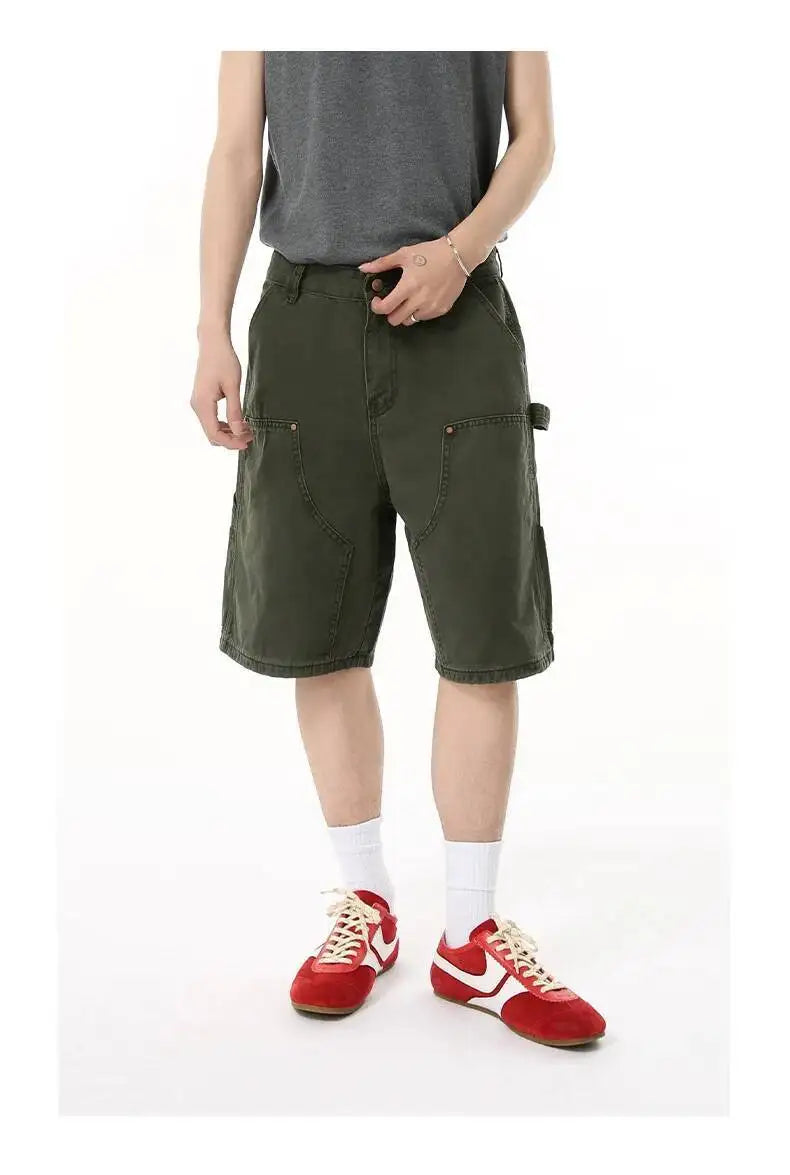 IEFB Men's Wear Knee Length Denim Shorts Summer New Multi Pocket Loose Jeans Solid Color Japanese Style Male Overalls 9C6027