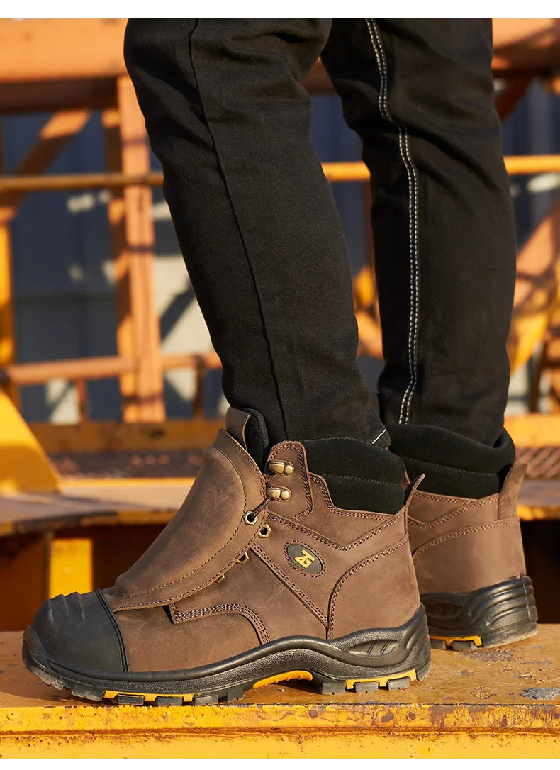 Genuine Leather Work Safety Boots Men High Temperature Resistant Welding Shoes Puncture-Proof Indestructible Shoes Work Boots