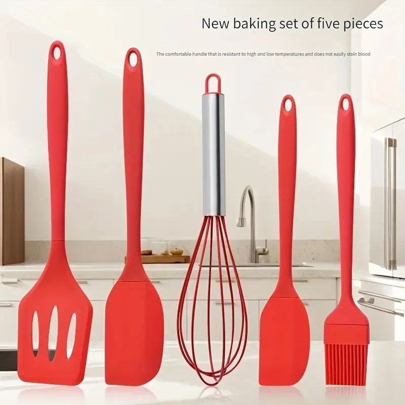 5pcs Colorful Silicone Kitchen Utensil Set Large Scraper Small Scraper Mixer Oil Brush Long Spatula Color Baking Kitchen Tools