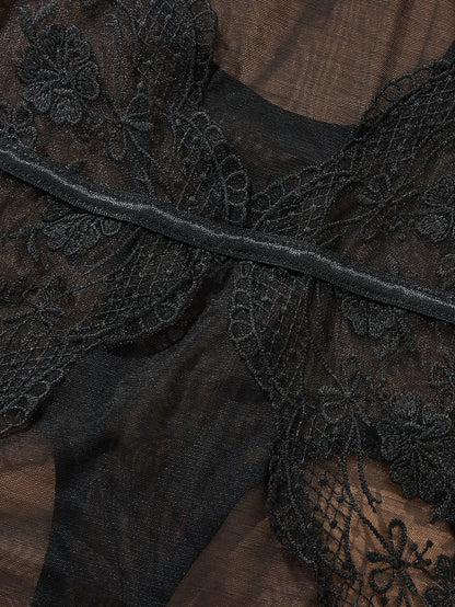 Women's Black Floral Lace Bodysuit