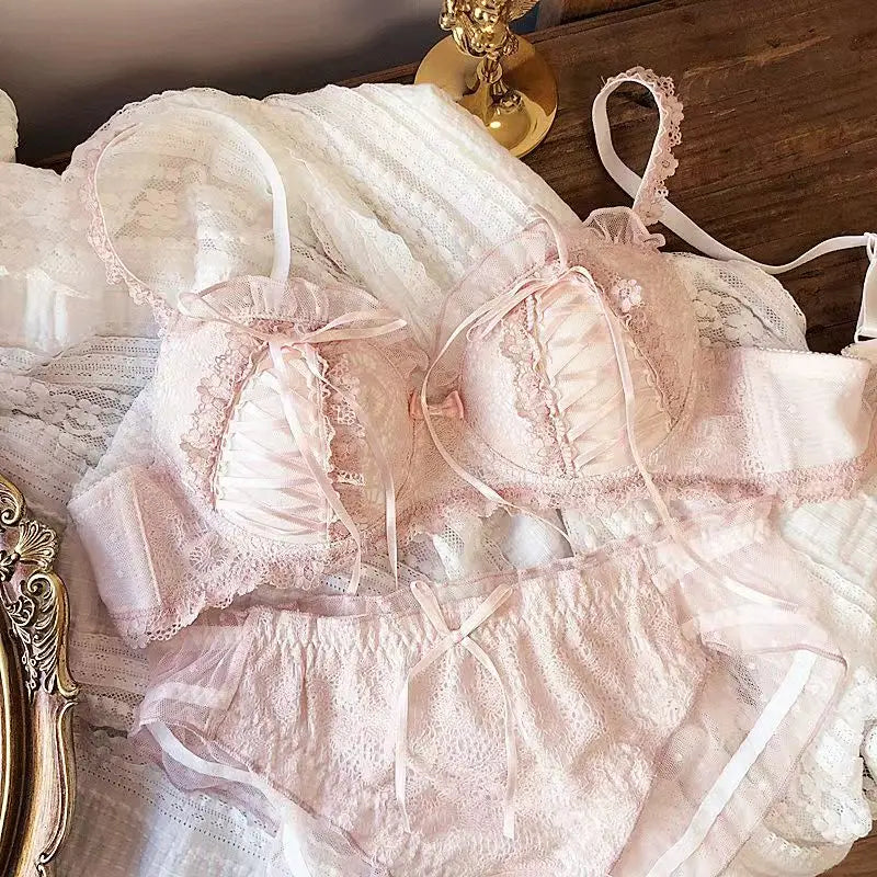 Princess Lolita Bra Set, Pure Lust Lace, Sexy Gathering, Anti-Sagging, Sweet Court Style, Comfortable Underwired Girl Bra Set