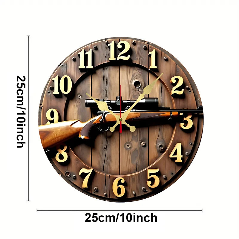 Winchester Rifle Wooden Round Silent Hanging Wall Clock, Suitable For Living Room, Office, Study Room, Bedroom, Home Decoration