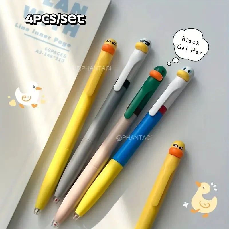 4/8pcs Duck And Chick Gel Pen Creative Duck Rotate Gel Pen Chick Press Gel Pen Black Writing Pen Office Supplies Small Gift