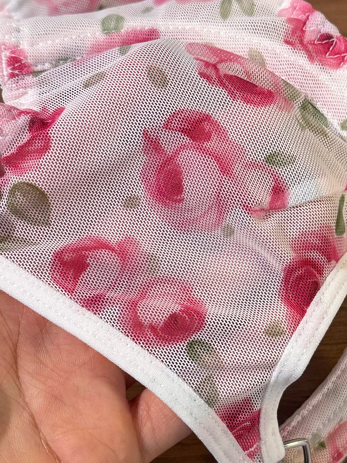 Women's Pink Rose Sheer Mesh Bra & Thong Set