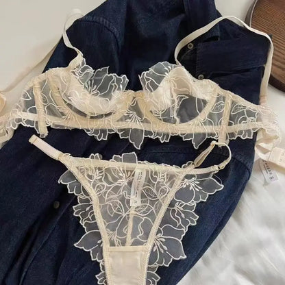 Women's Embroidered Lace Bra Set