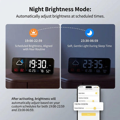 Smart Weather Clock Indoor Temp  Humidity Desk Wall Mountable Digital Alarm Clock Calendar Week Display Home Decor Gift Tuya