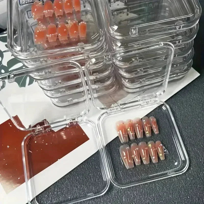 10PCS Press-On Nail Storage Acrylic Boxes with Adhesive Sheets Transparent Clear Nail Boxes Jewelry Storage Tool&Accessories