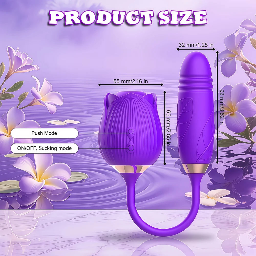 2 IN 1 Thrusting Vibrator for Women Clit Stimulator Telescopic Sucking Oral Biting Female Rose Sex Toy Clit Sucker Adults Good