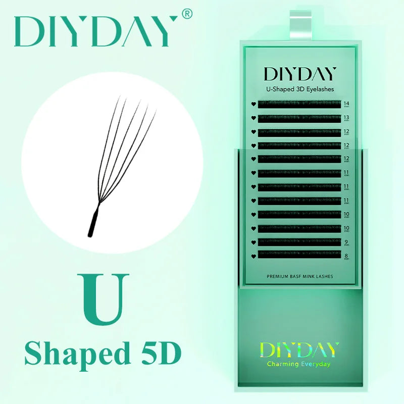 DIYDAY U Style 3D 4D 5D 6D Eyelash Extension Handmade U-shaped Premade Volume Lashes BASF PBT Fiber Nartural Mink False Eyelash