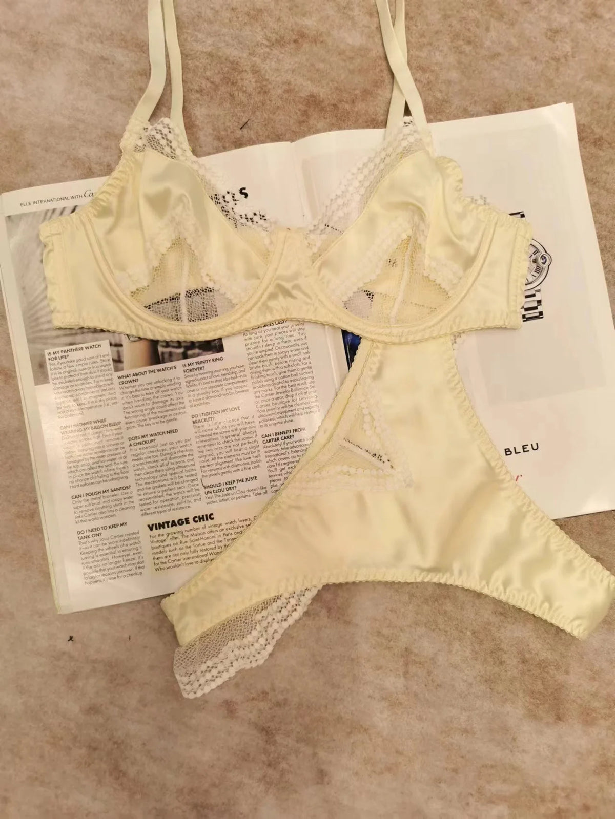Women's Satin Lace Support Bra Set