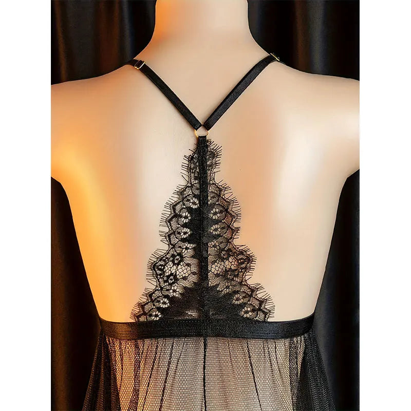 Suspender Underwear Front Open Lace-Up Dress Sexy Clothes For hot Women Lace Black Plus Size Nightgowns Open Lingerie Skirt Set
