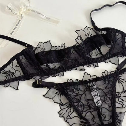Women's Embroidered Lace Bra Set