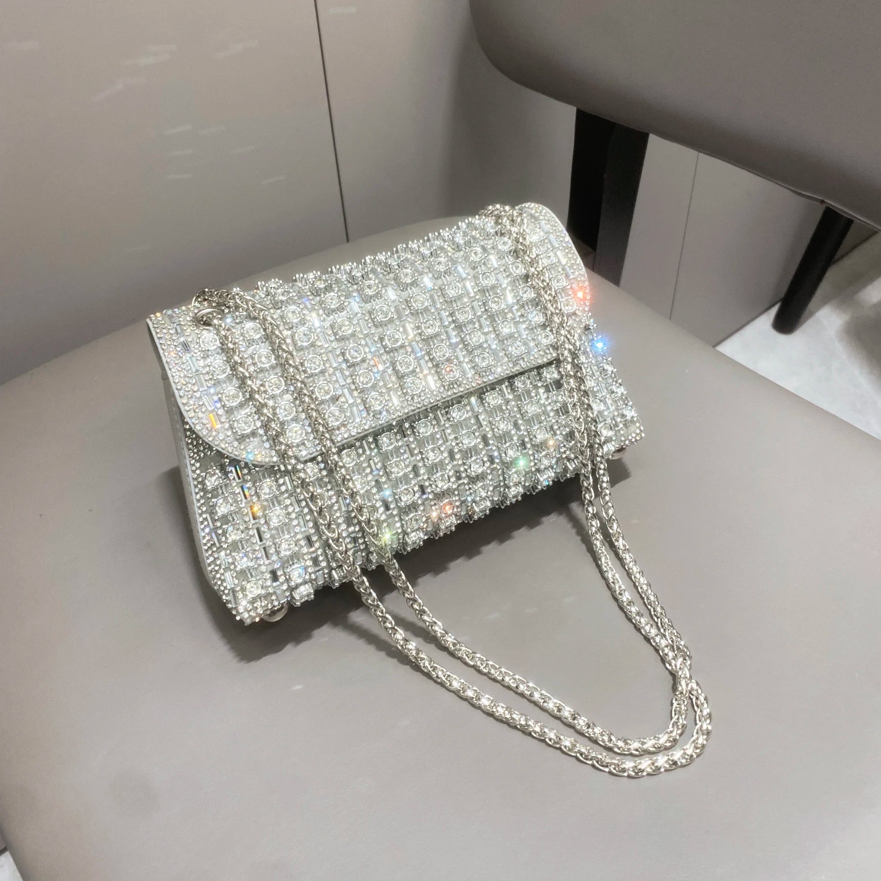 Women's Crystal Rhinestone Metallic Clutch Bag – Evening & Party, 2 Colors