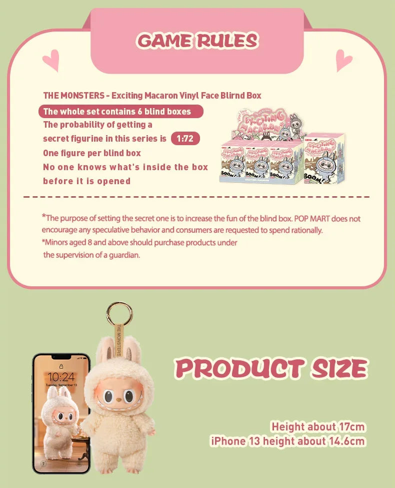 LABUB 1.0 Sweet Macaron Series-POP MART: 100% Genuine Figure, Blind Box, Sweet Theme, Collecting/Gifting, Hot Trend!