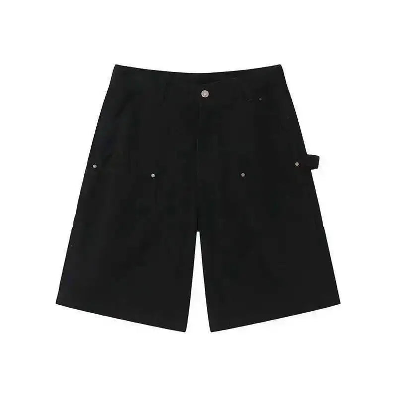 IEFB Men's Wear Knee Length Denim Shorts Summer New Multi Pocket Loose Jeans Solid Color Japanese Style Male Overalls 9C6027