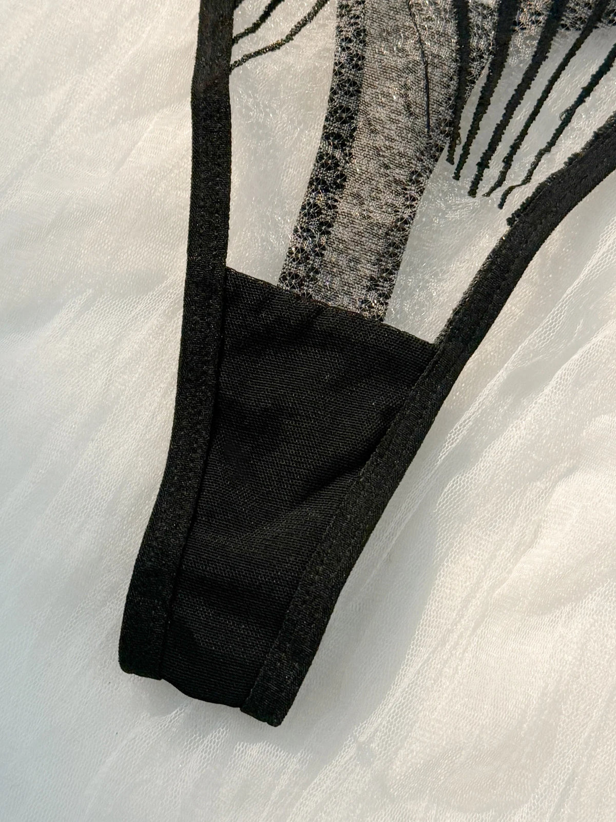 Black Leaf Embroidered Bra & Thong Set