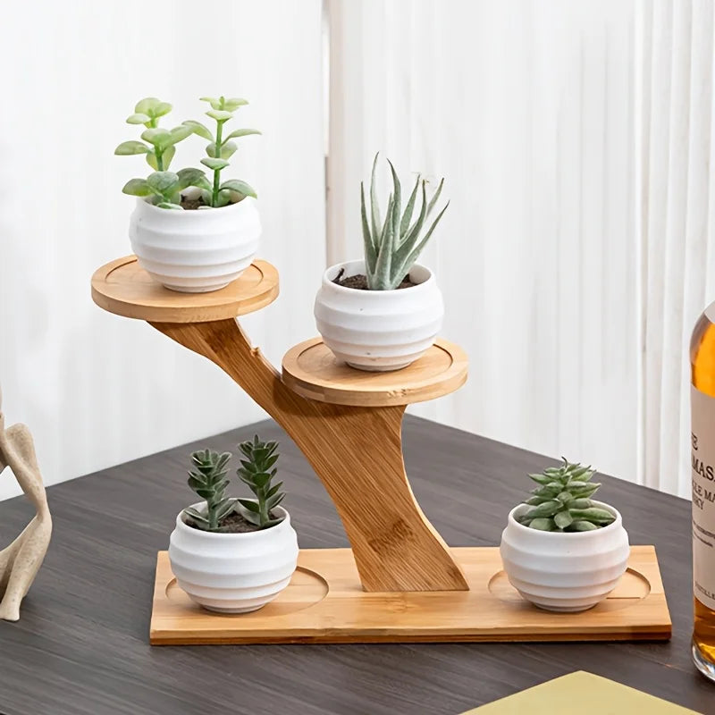 1pc 2-Tier Bamboo Stand,Bamboo Shelf for Home/Office, Compact Design,Perfect for Home and Office Desktop and Balcony Decor