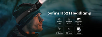 Sofirn HS21 2000lm EDC Headlamp 18650 USB C Rechargeable Flashlight SFT40 Powerful Headlight With Infrared Switch