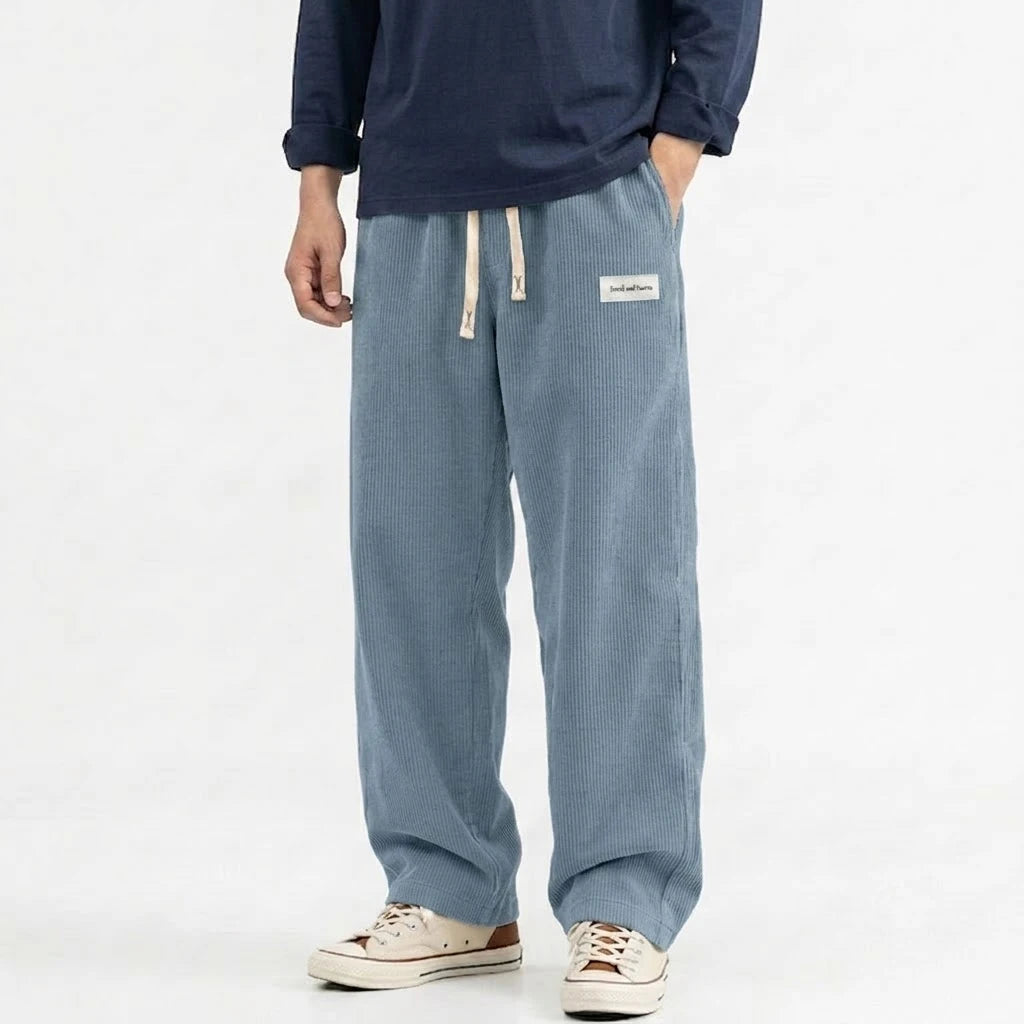 Men's Solid Corduroy Baggy Pants Casual Loose Straight Leg Trousers Elastic Waist Drawstring Streetwear Male Autumn Bottoms Man