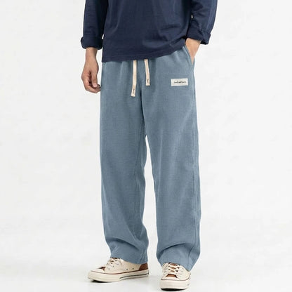 Men's Solid Corduroy Baggy Pants Casual Loose Straight Leg Trousers Elastic Waist Drawstring Streetwear Male Autumn Bottoms Man