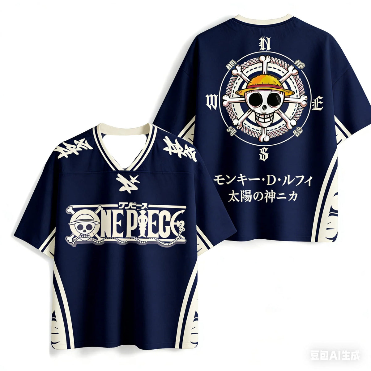 Bandai 2026 One Piece Luffy Anime T-shirt Retro Baseball Jersey Style Printed Y2k Street Wear Harajuku Family Matching