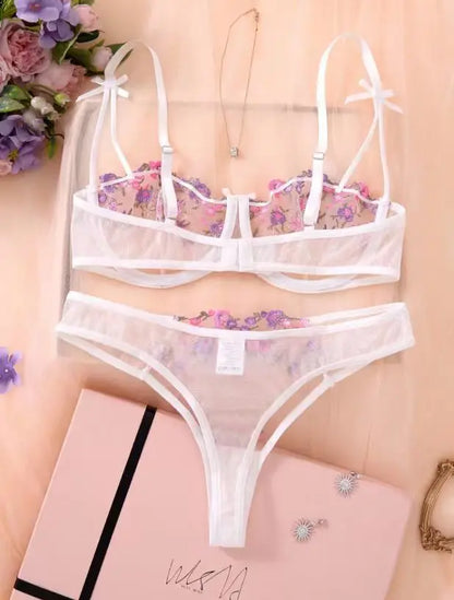 Women's Floral Embroidered Bra & Panty Set