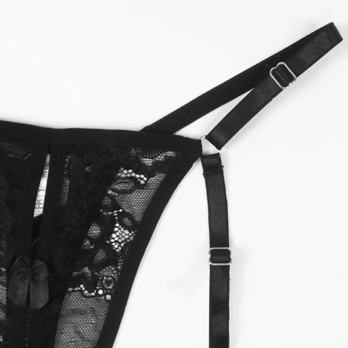 Women Black Panty With Garters Sexy Lingeries Hollow Out Low Waist Ring Buckles Underwear See-Through Lace Mesh Thongs трусы